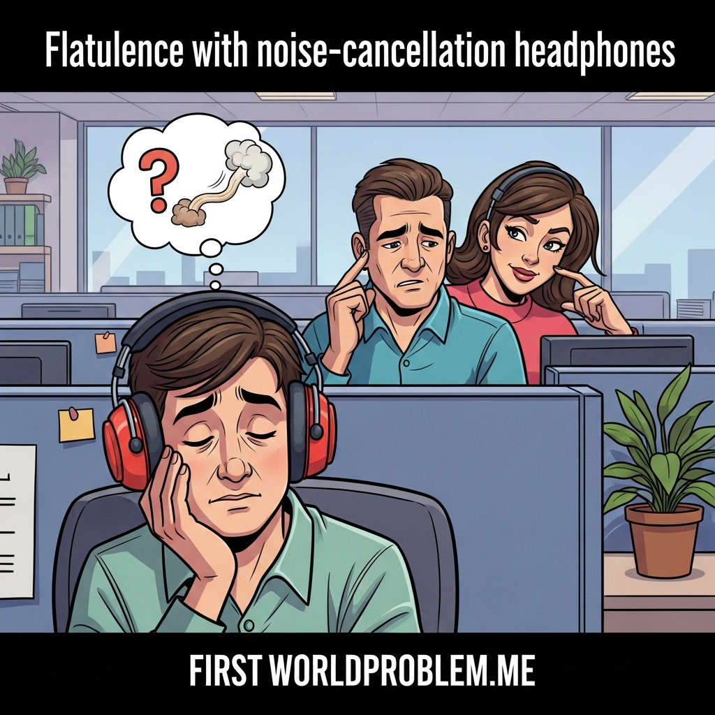 Flatulence with noise-cancellation headphones